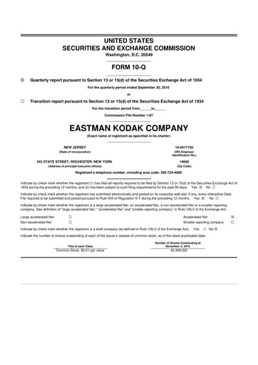 Thumbnail Eastman Kodak Company 10-Q Quarterly Report FY2016 