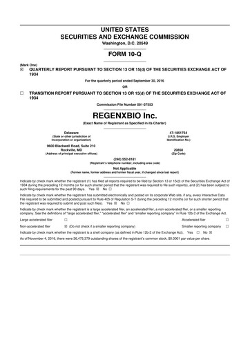 Miniature REGENXBIO 10-Q Rapport trimestriel  