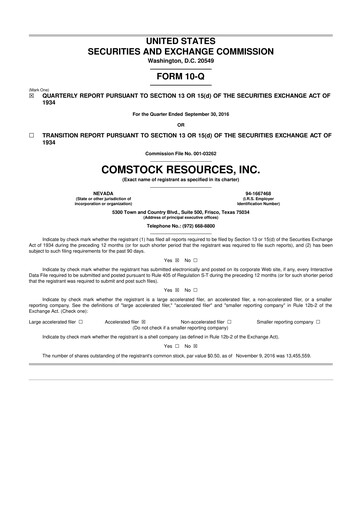 Thumbnail Comstock Resources 10-Q Quarterly Report FY2016 