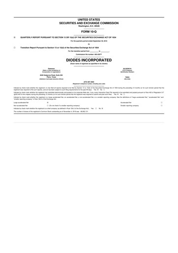 Miniature Diodes Incorporated 10-Q Rapport trimestriel 2016 