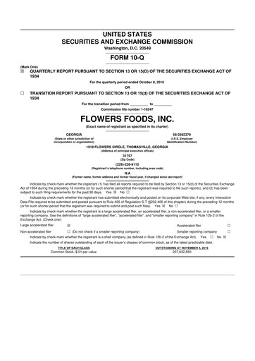 Thumbnail Flowers Foods
 10-Q Quarterly Report FY2016 