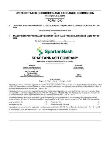 Miniature SpartanNash
 10-Q Rapport trimestriel 2016 