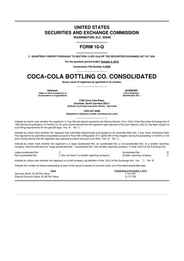 Thumbnail Coca-Cola Consolidated 10-Q Quarterly Report FY2016 