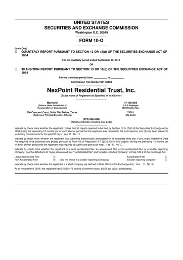 Thumbnail NexPoint Residential Trust 10-Q Quarterly Report FY2016 