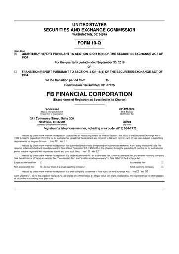 Vorschaubild FB Financial 10-Q Quartalsbericht 2016 