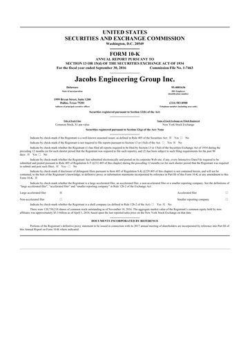 Thumbnail Jacobs Engineering 10-K Annual Report 2016