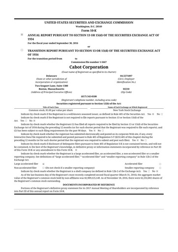 Thumbnail Cabot Corporation
 10-K Annual Report 2016