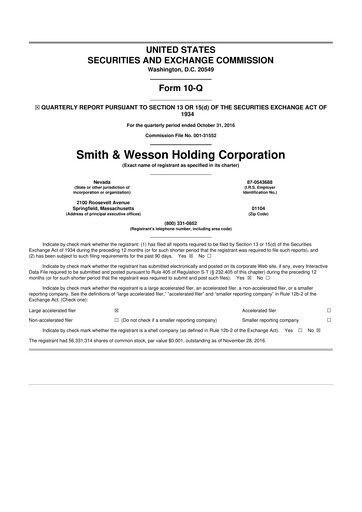 Thumbnail Smith & Wesson 10-Q Quarterly Report FY2017 