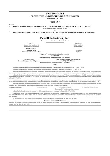 Thumbnail Powell Industries 10-K Annual Report 2016