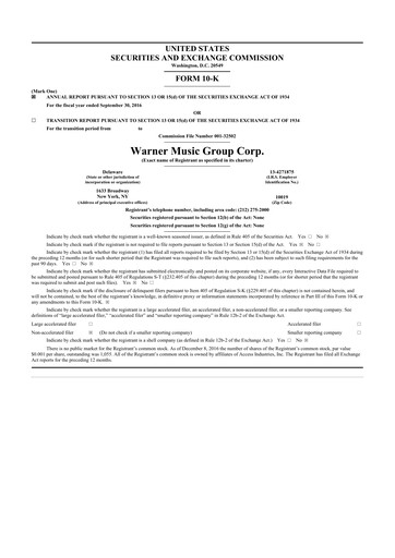 Thumbnail Warner Music Group
 10-K Annual Report 2016