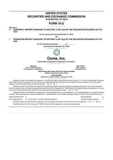 Vorschaubild Ooma 10-Q Quartalsbericht 2017 