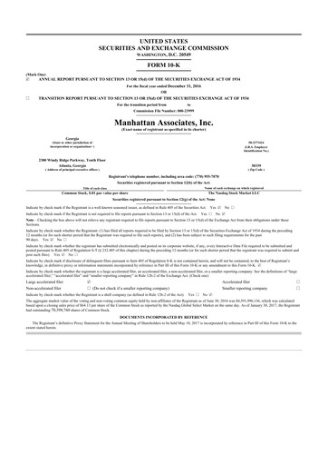 Thumbnail Manhattan Associates
 10-K Annual Report 2016