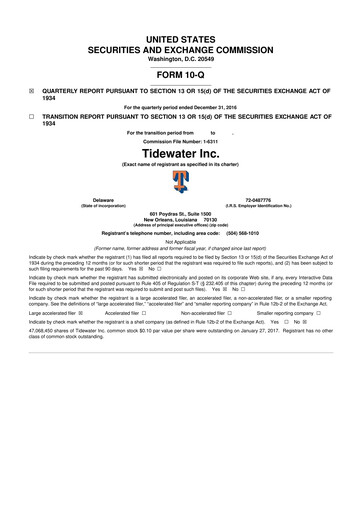 Thumbnail Tidewater 10-Q Quarterly Report FY2017 