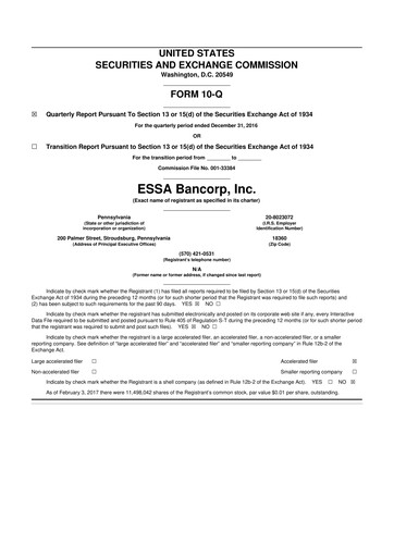 Thumbnail ESSA Bancorp 10-Q Quarterly Report FY2017 