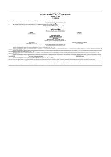 Thumbnail HubSpot 10-K Annual Report 2016