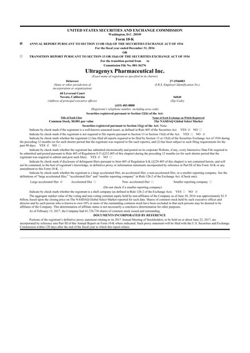 Thumbnail Ultragenyx Pharmaceutical 10-K Annual Report 2016