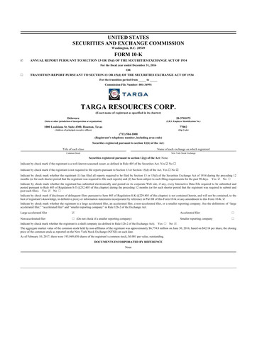 Thumbnail Targa Resources
 10-K Annual Report 2016