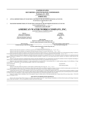 Thumbnail American Water 10-K Annual Report 2016