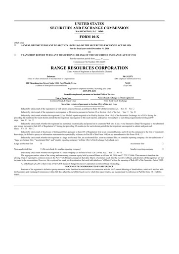 Thumbnail Range Resources
 10-K Annual Report 2016