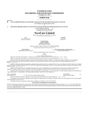 Thumbnail Novocure
 10-K Annual Report 2016