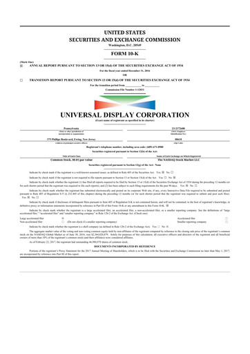 Thumbnail Universal Display Corporation
 10-K Annual Report 2016