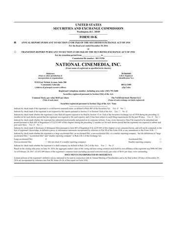 Thumbnail National CineMedia 10-K Annual Report 2016