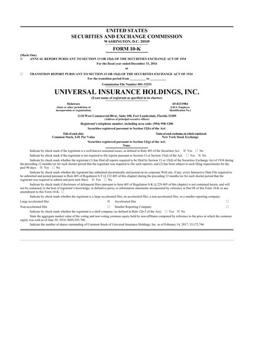Thumbnail Universal Insurance Holdings 10-K Annual Report 2016