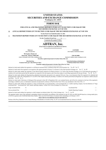 Thumbnail ADTRAN 10-K Annual Report 2016