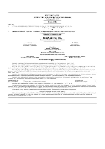 Thumbnail RingCentral
 10-K Annual Report 2016