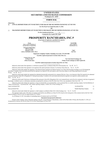 Thumbnail Prosperity Bancshares
 10-K Annual Report 2016