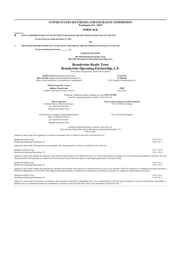 Thumbnail Brandywine Realty Trust
 10-K Annual Report 