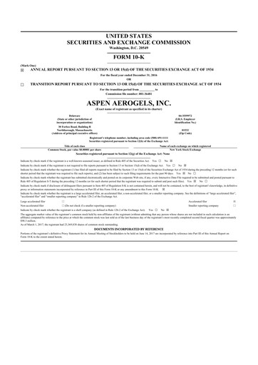 Thumbnail Aspen Aerogels 10-K Annual Report 2016