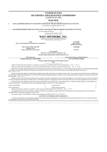 Thumbnail W&T Offshore 10-K Annual Report 2016