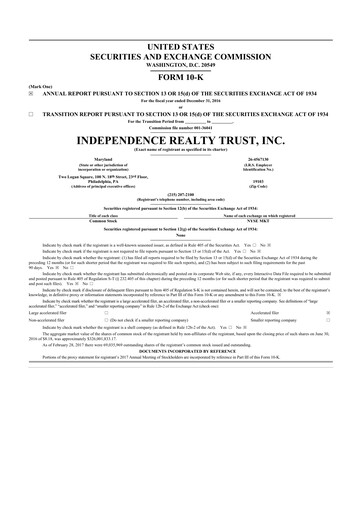 Thumbnail Independence Realty Trust
 10-K Annual Report 2016