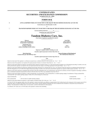 Thumbnail Tandem Diabetes Care
 10-K Annual Report 2016