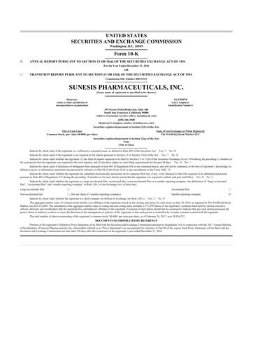 Thumbnail Viracta Therapeutics 10-K Annual Report 2016