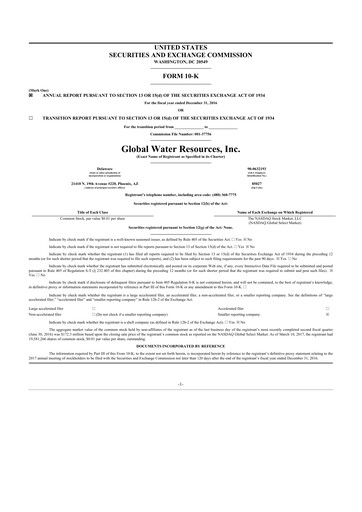 Miniature Global Water Resources 10-K Rapport annuel 2016