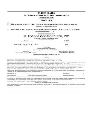 Miniature El Pollo Loco
 10-K Rapport annuel 2016