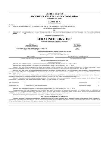 Vorschaubild Kura Oncology
 10-K Jahresbericht 2016