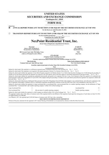 Thumbnail NexPoint Residential Trust 10-K Annual Report 2016