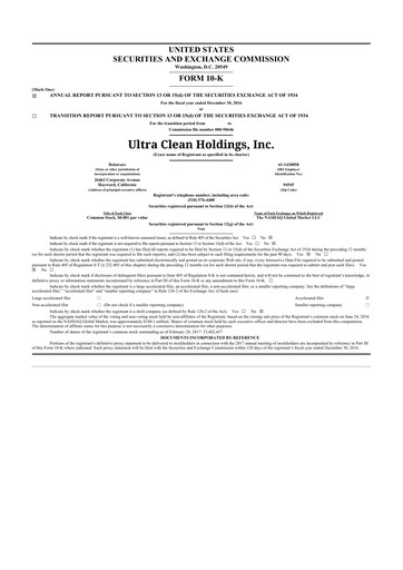 Thumbnail UCT (Ultra Clean Holdings) 10-K Annual Report 2016