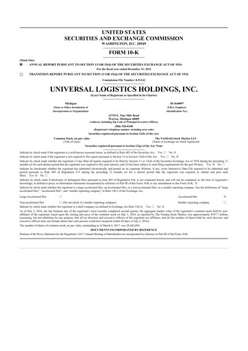 Thumbnail Universal Logistics Holdings 10-K Annual Report 2016
