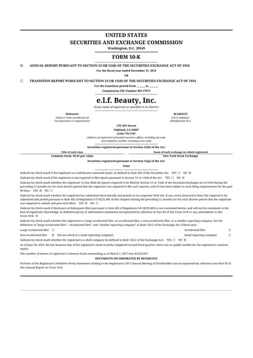 Miniature e.l.f. Beauty 10-K Rapport annuel 2016