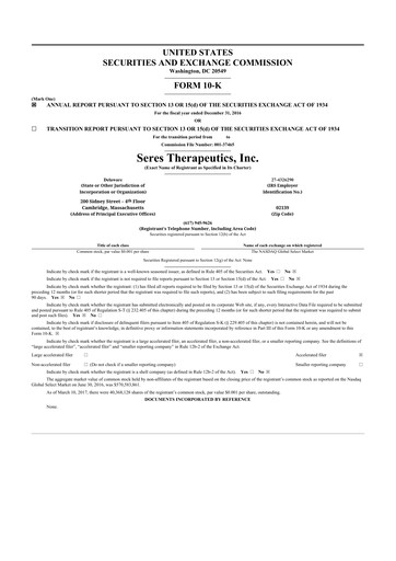 Vorschaubild Seres Therapeutics 10-K Jahresbericht 2016