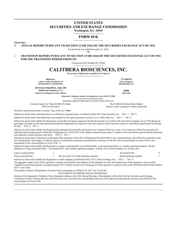 Thumbnail Calithera Biosciences
 10-K Annual Report 2016