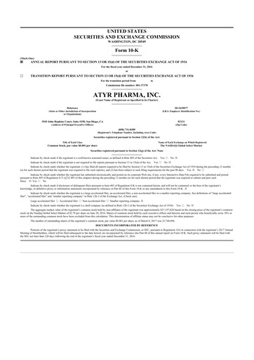 Vorschaubild aTyr Pharma 10-K Jahresbericht 2016