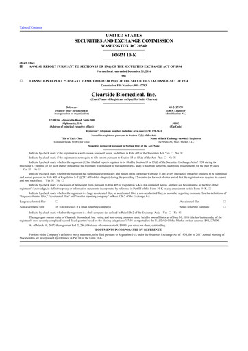 Miniature Clearside Biomedical
 10-K Rapport annuel 2016