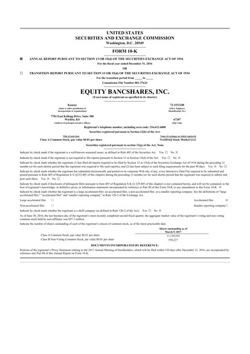 Thumbnail Equity Bancshares 10-K Annual Report 2016