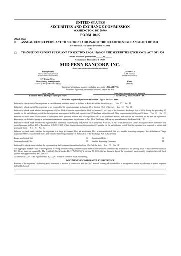 Thumbnail Mid Penn Bancorp 10-K Annual Report 2016