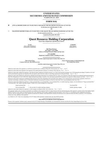 Thumbnail Quest Resource Holding 10-K Annual Report 2016